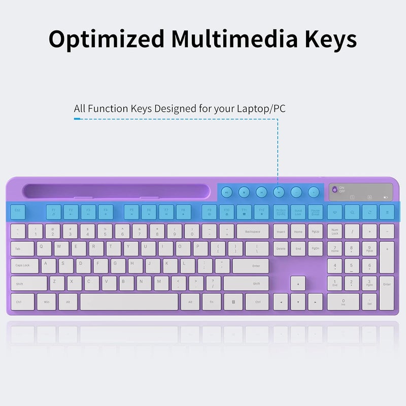 MARVO Wireless Keyboard and Mouse Combo, 2.4G Ergonomic Wireless Computer Keyboard with Phone Tablet Holder, Silent Mouse with 6 Button, Compatible with MacBook, Windows (Purple) - Image 2